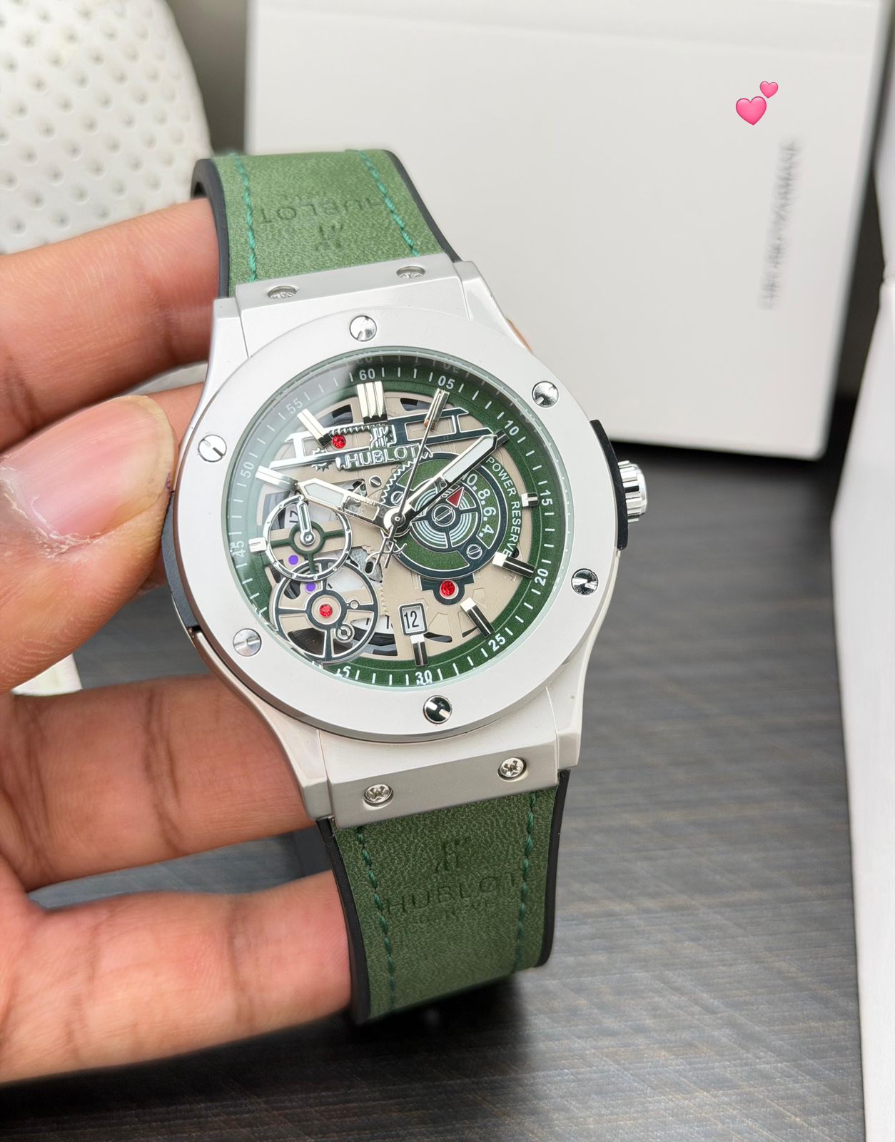 Buy First Copy Hublot Skeleton Silver Case 44mm Quartz Movement Men’s Watch - Master Quality 7A Mirror at Lowest Price Online India