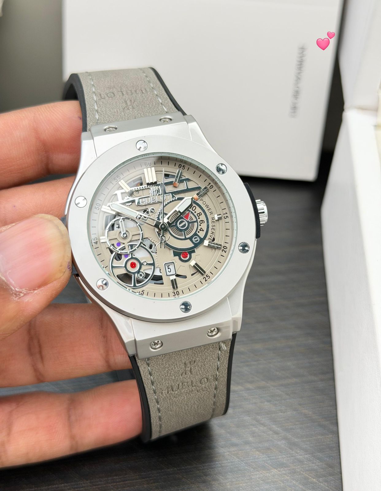 Buy First Copy Hublot Skeleton Silver Case 44mm Quartz Movement Men’s Watch - Master Quality 7A Mirror at Lowest Price Online India