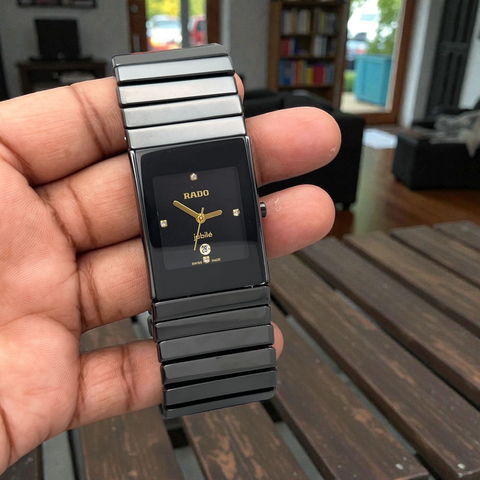 Buy First Copy Rado Jubile Black Ceramic Rectangular Diamond Dial Quartz Movement Men’s Watch - Master Quality 7A Mirror at Lowest Price Online India