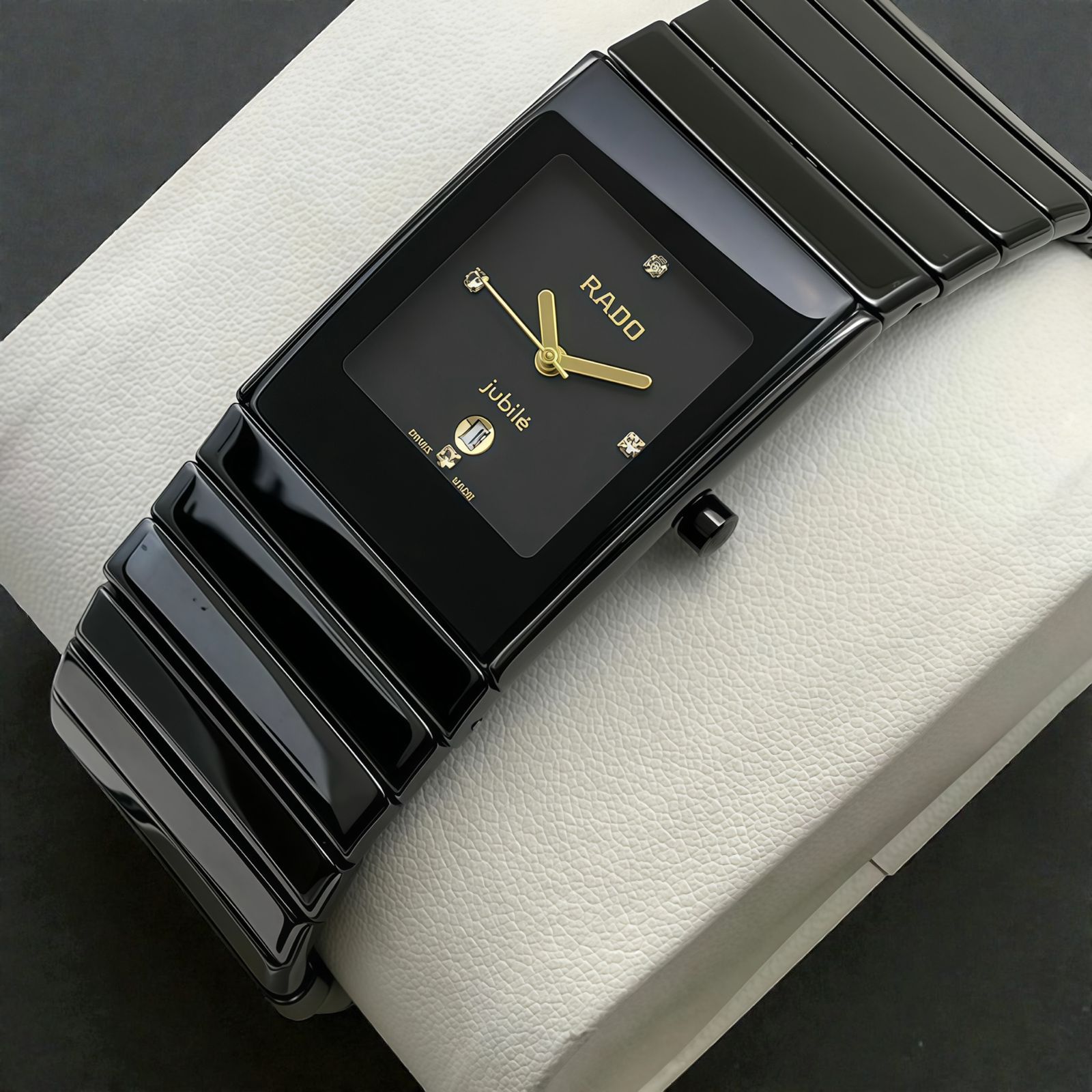 Buy First Copy Rado Jubile Black Ceramic Rectangular Diamond Dial Quartz Movement Men’s Watch - Master Quality 7A Mirror at Lowest Price Online India