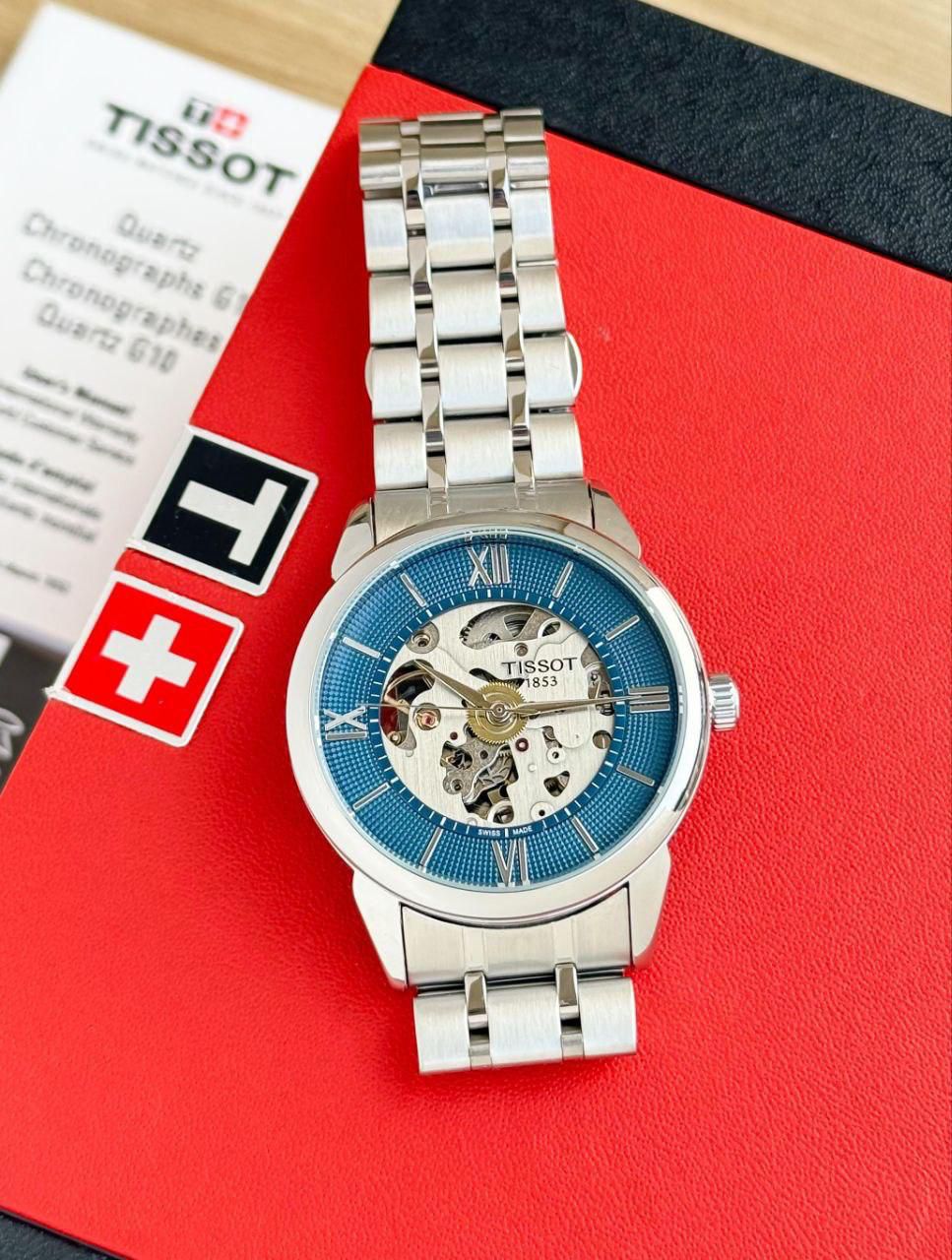 Buy First Copy Tissot Blue Skeleton Roman Dial Stainless Steel Water Resistance 42mm Automatic Men’s Watch - Master Quality 7A Mirror at Lowest Price Online India