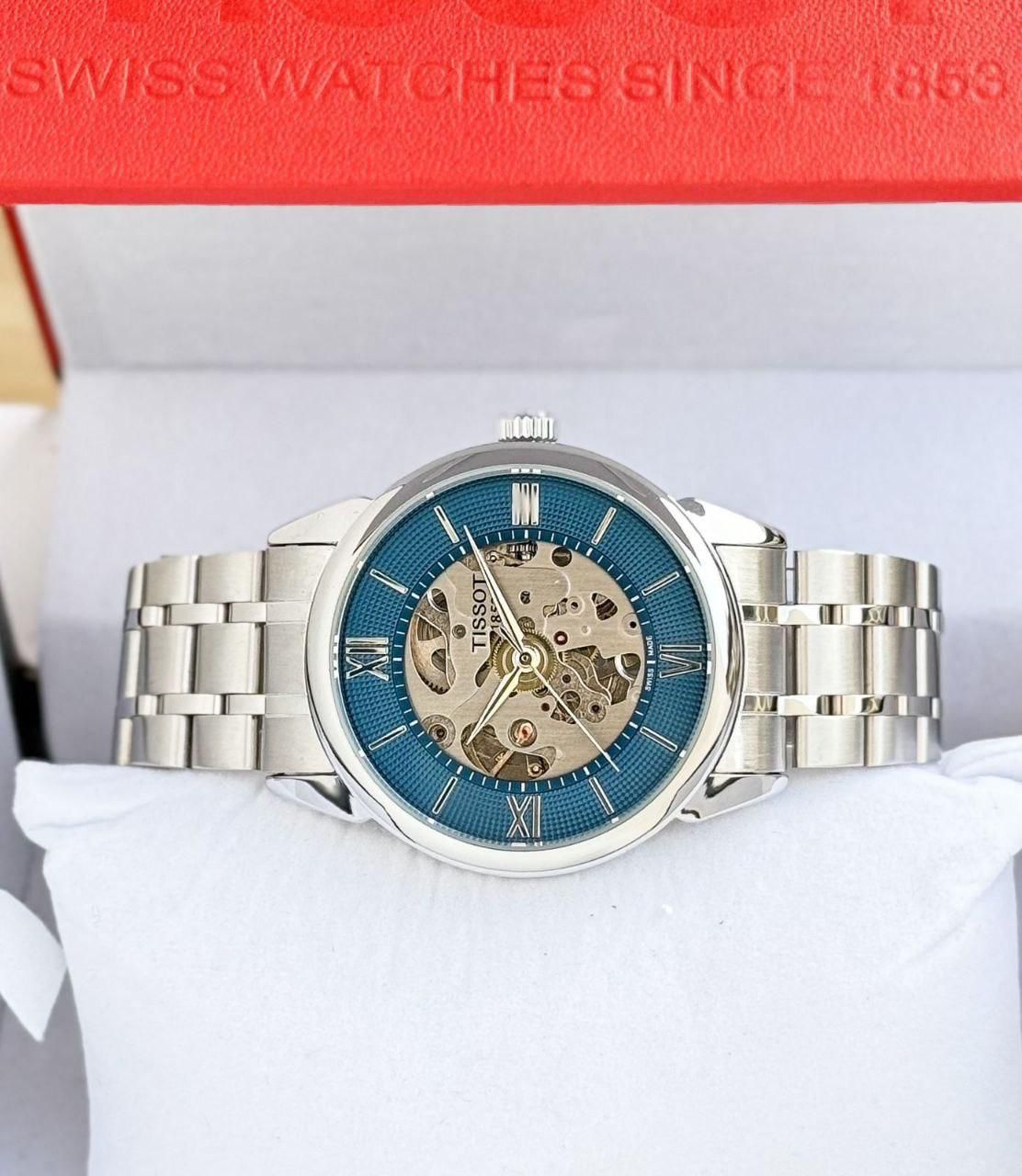 Buy First Copy Tissot Blue Skeleton Roman Dial Stainless Steel Water Resistance 42mm Automatic Men’s Watch - Master Quality 7A Mirror at Lowest Price Online India