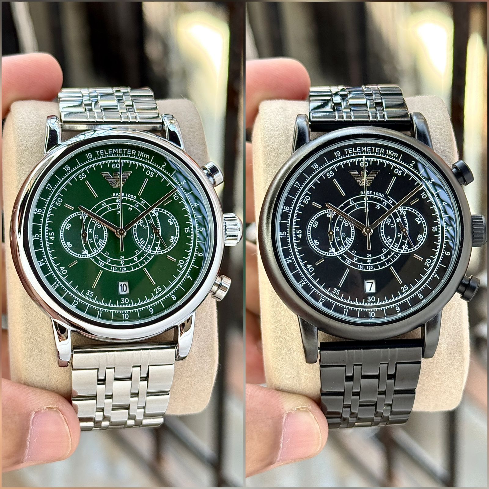 Buy First Copy Emporio Armani Green Dial Telemeter Stainless Steel Chronograph 44mm Quartz Movement Men’s Watch - Master Quality 7A Mirror at Lowest Price Online India