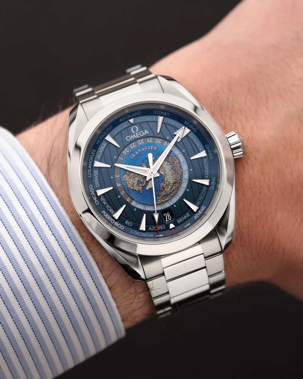Buy First Copy Omega Aqua Terra World Timer Stainless Steel 43mm Automatic Men’s Watch - Master Quality 7A Mirror at Lowest Price Online India