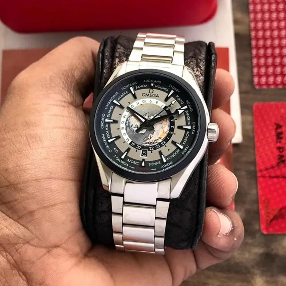Buy First Copy Omega Aqua Terra World Timer Stainless Steel 43mm Automatic Men’s Watch - Master Quality 7A Mirror at Lowest Price Online India