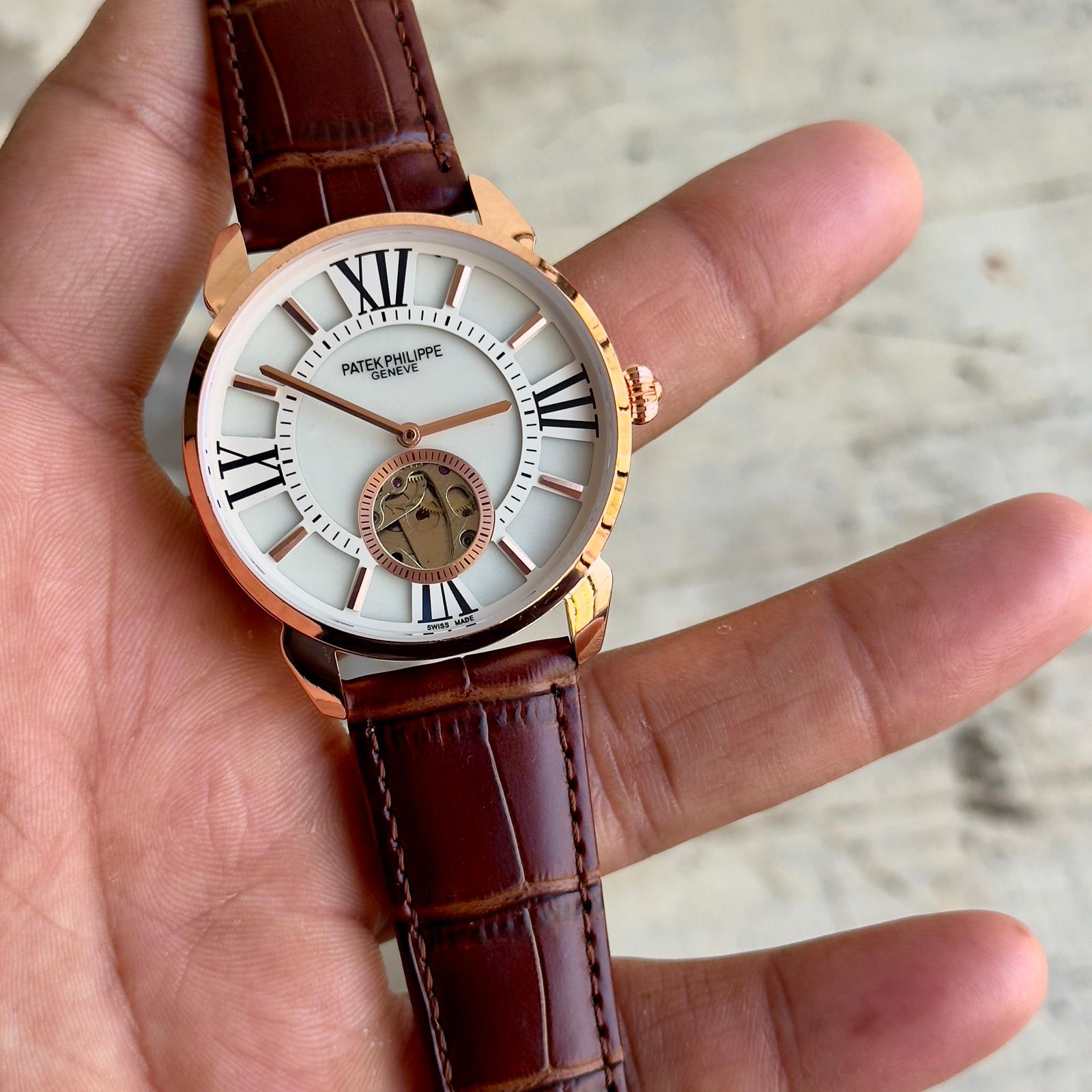 Buy First Copy Patek Philippe Master Tourbillion Open Heart Leather Strap 44mm Automatic Men’s Watch - Master Quality 7A Mirror at Lowest Price Online India