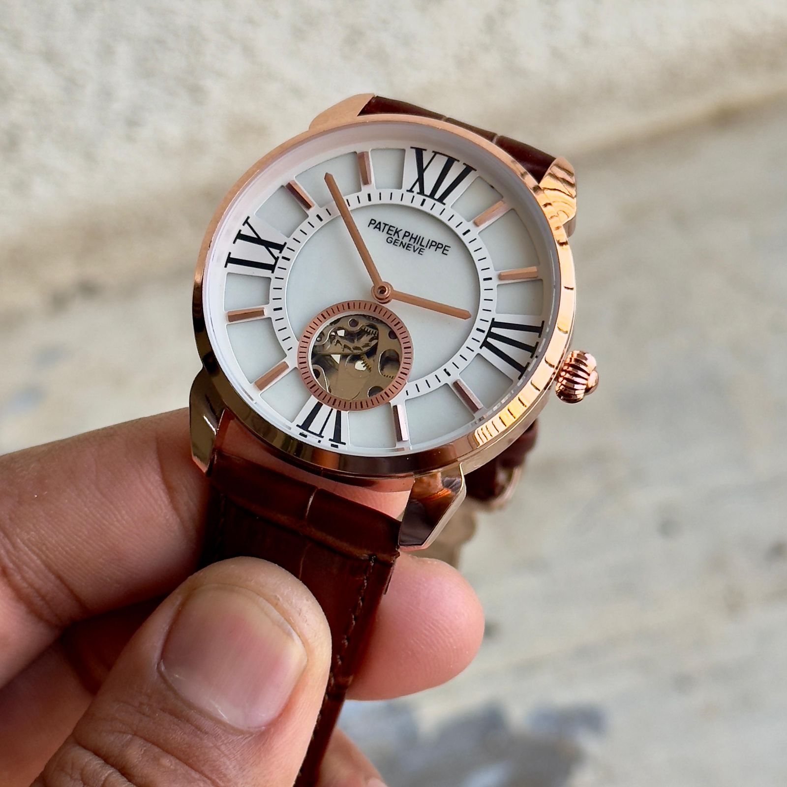 Buy First Copy Patek Philippe Master Tourbillion Open Heart Leather Strap 44mm Automatic Men’s Watch - Master Quality 7A Mirror at Lowest Price Online India