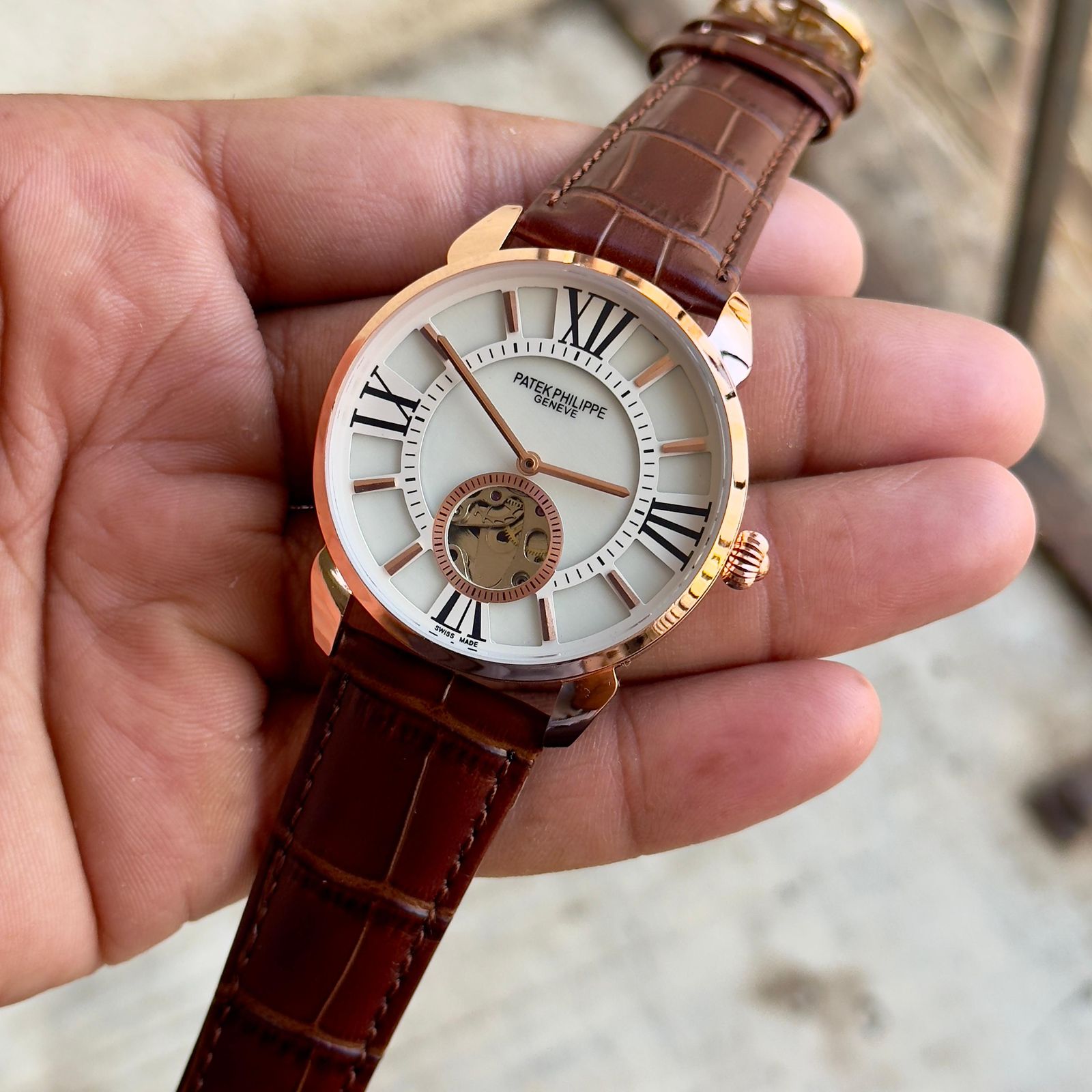 Buy First Copy Patek Philippe Master Tourbillion Open Heart Leather Strap 44mm Automatic Men’s Watch - Master Quality 7A Mirror at Lowest Price Online India