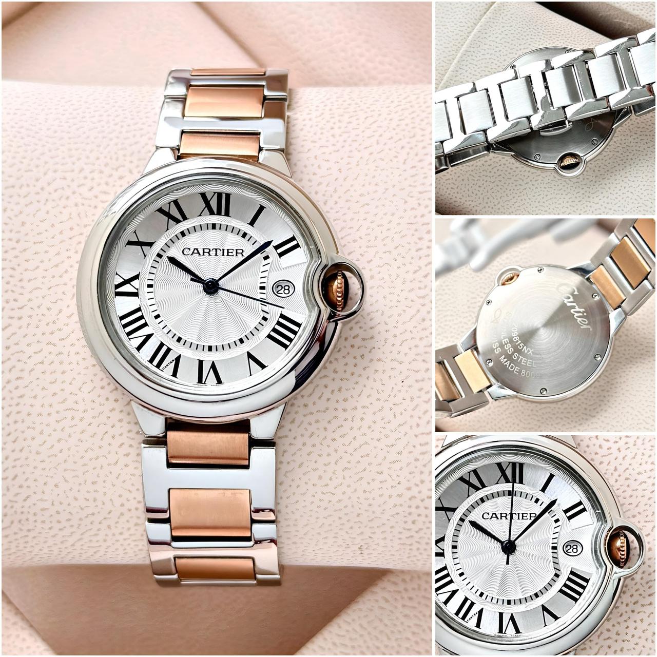 Buy First Copy Cartier Ballon Bleu Two-Tone Stainless Steel Roman Dial 33mm Quartz Movement Women's watch – close-up showing authentic design. Cash on Delivery available, Free shipping across India, Pan India delivery, Premium stainless steel build