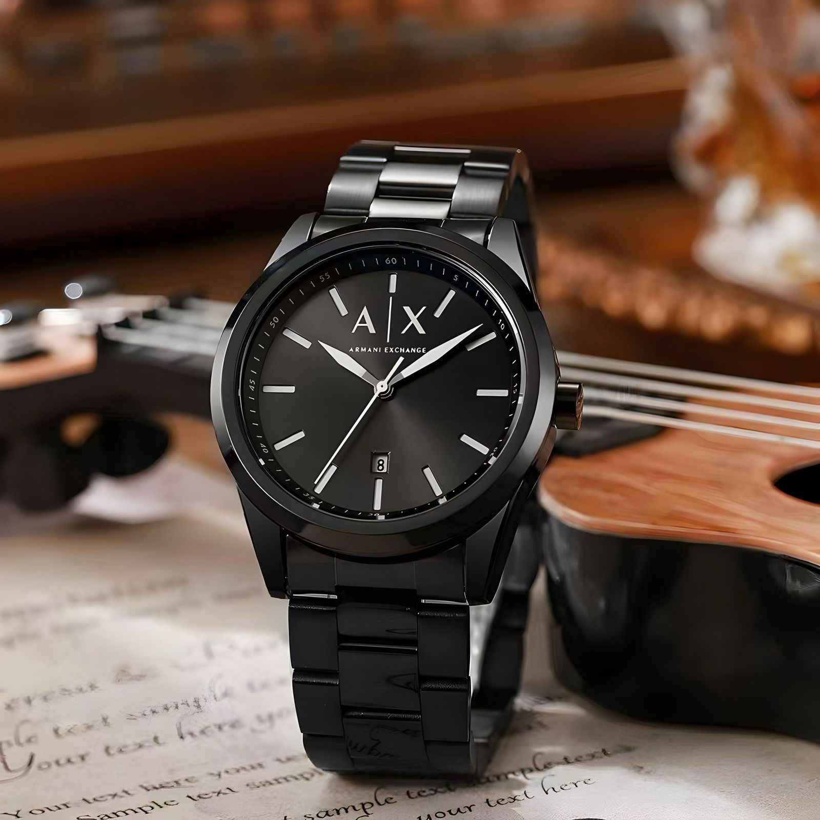 Buy First Copy Armani Exchange 2858 Stainless Steel Black 42mm Quartz Movement Men’s Watch - Master Quality 7A Mirror at Lowest Price Online India