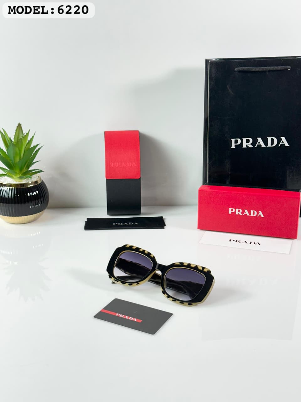 Buy First Copy Prada Women’s Oversized Square Sunglasses – Black and Animal Print Gradient Lens Luxury Eyewear - Master Quality 7A Mirror at Lowest Price Online India