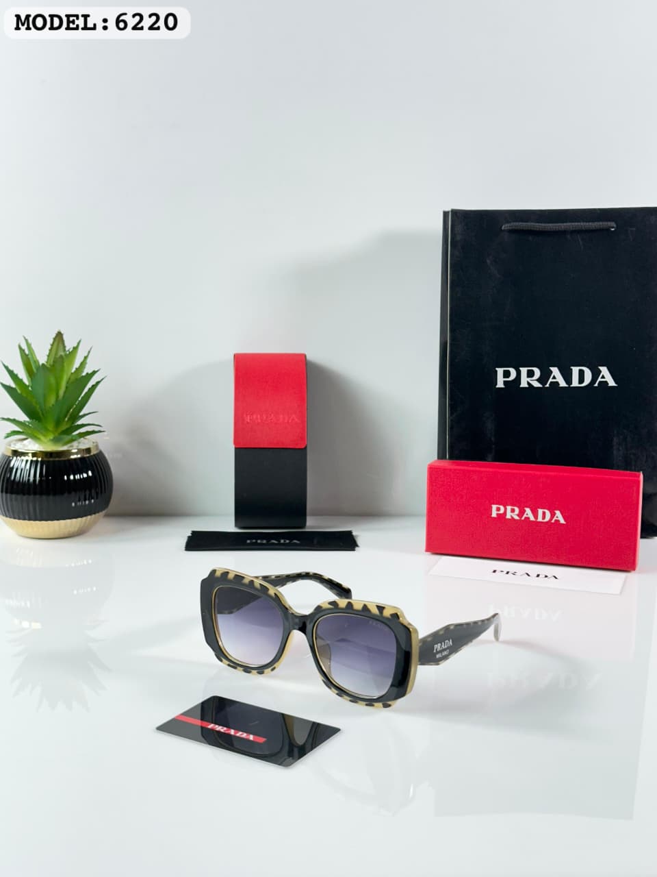 Buy First Copy Prada Women’s Oversized Square Sunglasses – Black and Animal Print Gradient Lens Luxury Eyewear - Master Quality 7A Mirror at Lowest Price Online India