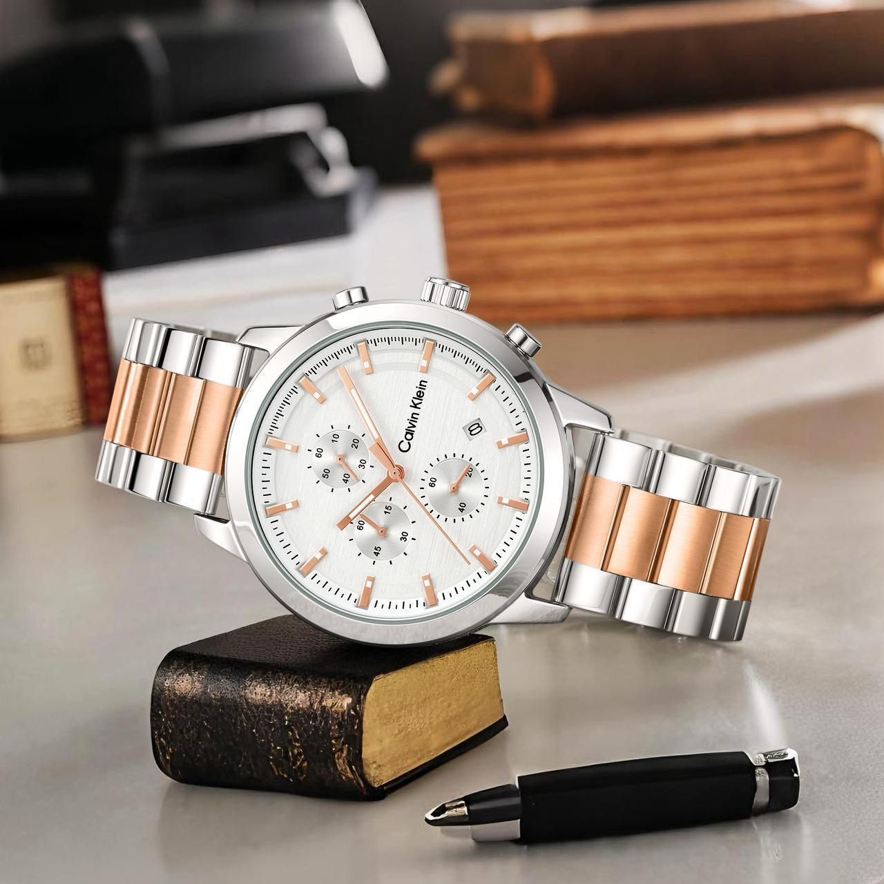 Buy First Copy Calvin Klein Stainless Steel Chronograph 44mm Quartz Movement Men’s Watch - Master Quality 7A Mirror at Lowest Price Online India