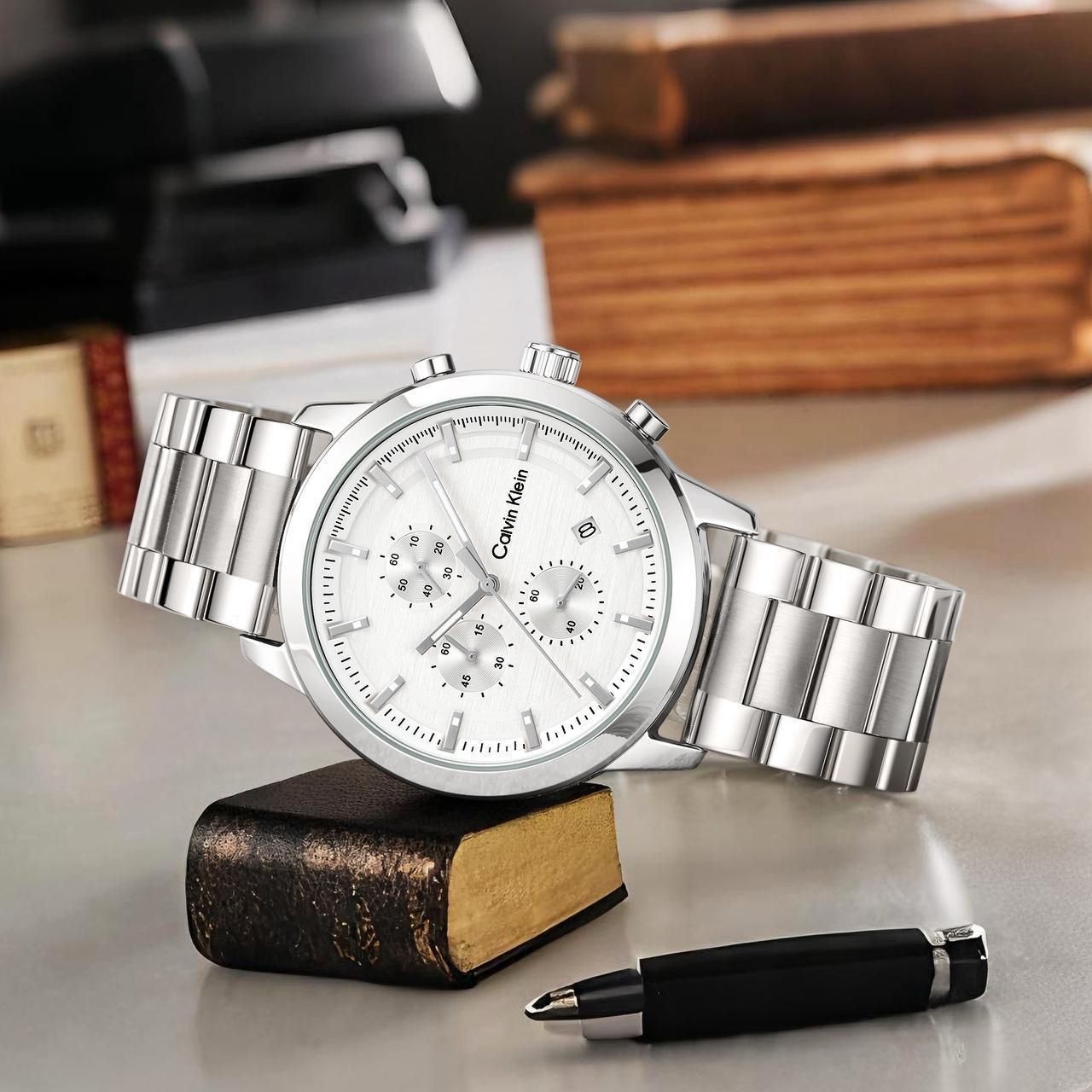 Buy First Copy Calvin Klein Stainless Steel Chronograph 44mm Quartz Movement Men’s Watch - Master Quality 7A Mirror at Lowest Price Online India