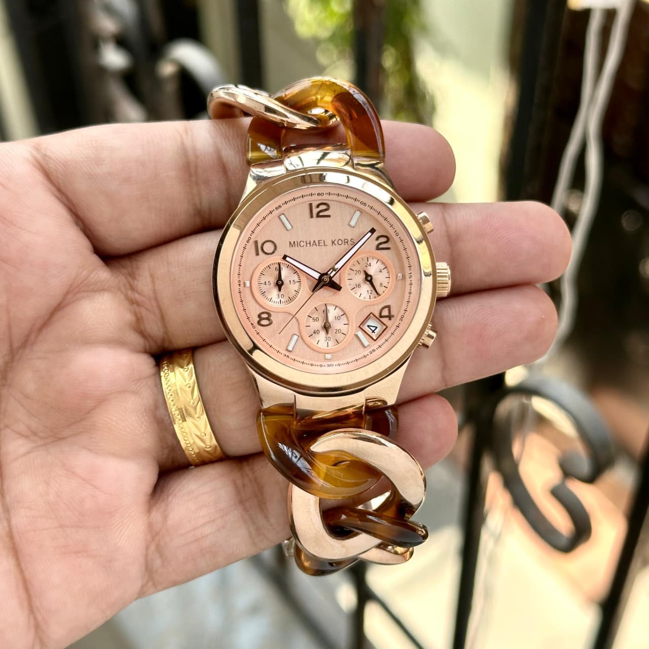 Buy First Copy Michael Kors Lexington Runway Women’s Watch – MK4269 Rose Gold & Brown Ceramic Chronograph Luxe 38mm - Master Quality 7A Mirror at Lowest Price Online India