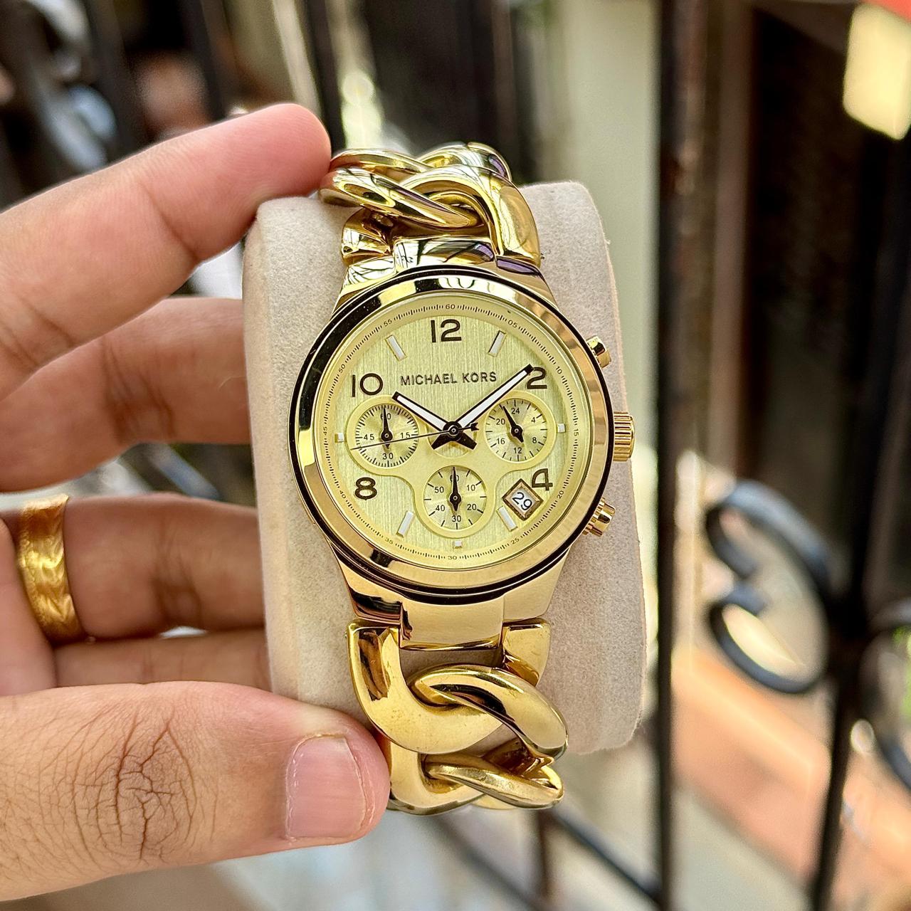 Buy First Copy Michael Kors Lexington Runway Women’s Watch – MK4269 Rose Gold & Brown Ceramic Chronograph Luxe 38mm - Master Quality 7A Mirror at Lowest Price Online India