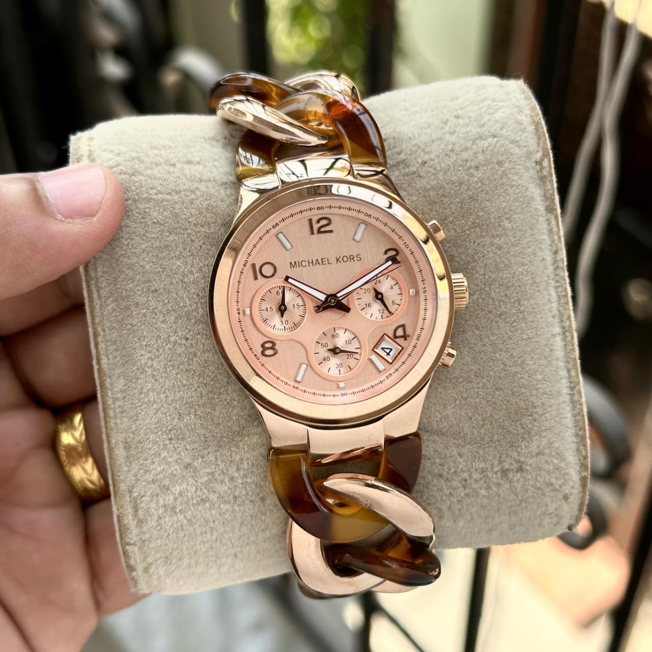 Buy First Copy Michael Kors Lexington Runway Women’s Watch – MK4269 Rose Gold & Brown Ceramic Chronograph Luxe 38mm - Master Quality 7A Mirror at Lowest Price Online India