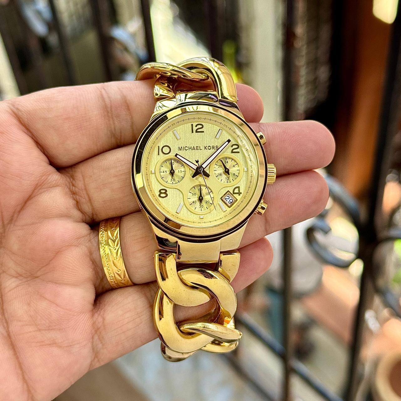 Buy First Copy Michael Kors Lexington Runway Women’s Watch – MK4269 Rose Gold & Brown Ceramic Chronograph Luxe 38mm - Master Quality 7A Mirror at Lowest Price Online India