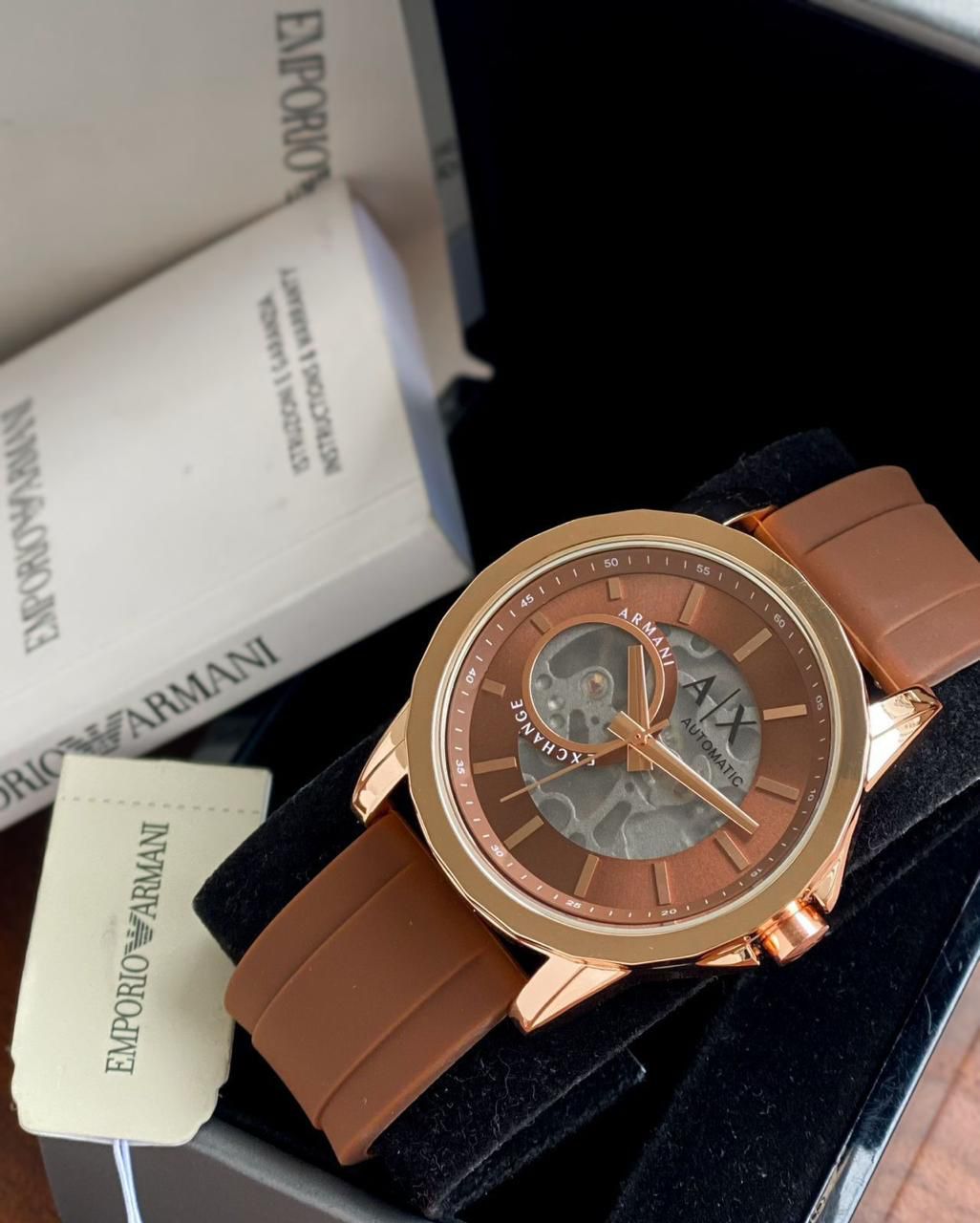 Buy First Copy Armani Exchange AX1722 Open Heart Rose gold Skeleton 43mm Automatic Men’s Watch - Master Quality 7A Mirror at Lowest Price Online India