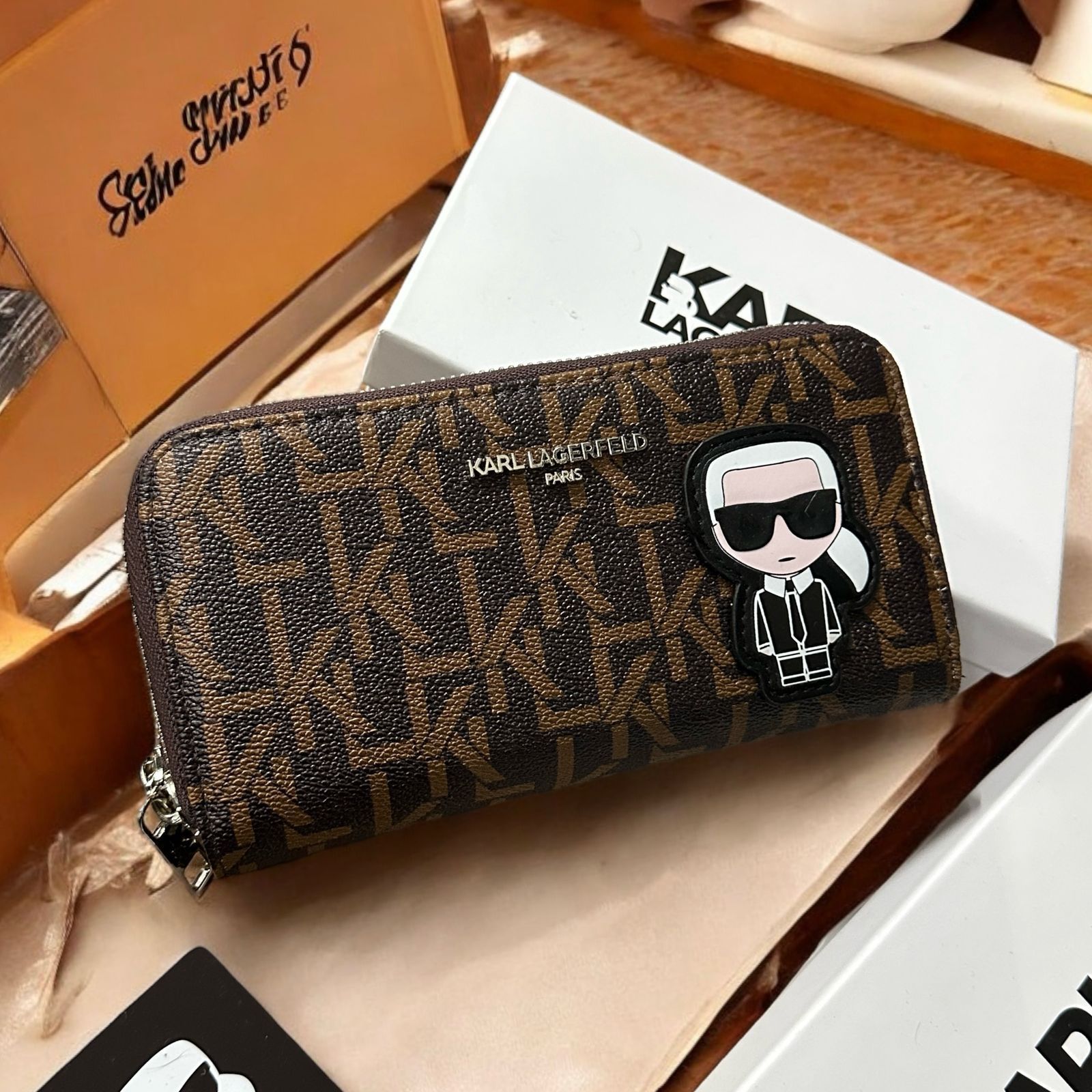 Buy First Copy Karl Lagerfeld K/Ikonik Double Zipper Organiser Wallet - Master Quality 7A Mirror at Lowest Price Online India