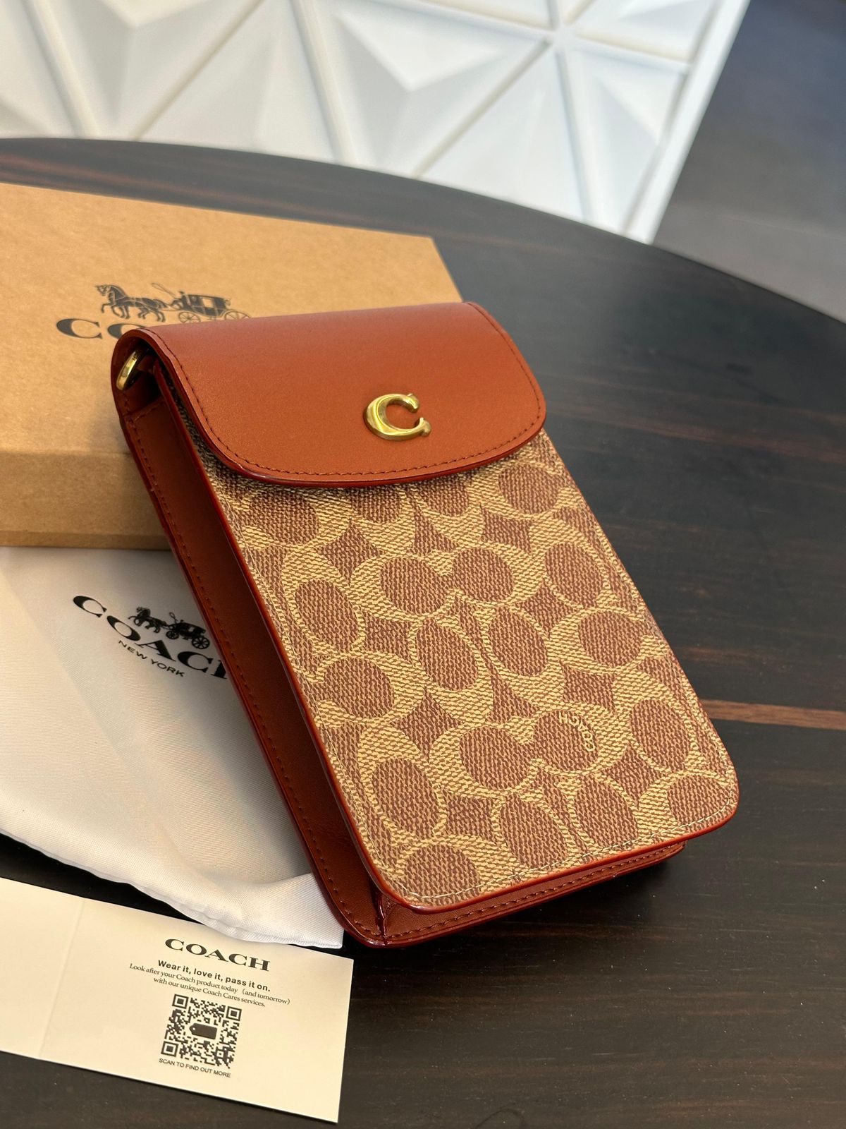 Buy First Copy COACH North South Phone Crossbody in Polished Pebble Leather – Luxury Mobile Sling Bag - Master Quality 7A Mirror at Lowest Price Online India
