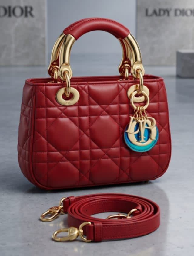 Buy First Copy Christian Dior Lady 95.22 Micro Cannage Lambskin – Luxury Black & Gold 2-Way Handbag - Master Quality 7A Mirror at Lowest Price Online India