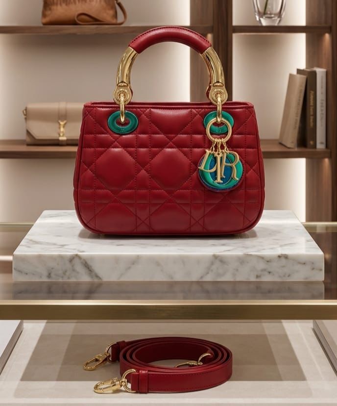 Buy First Copy Christian Dior Lady 95.22 Micro Cannage Lambskin – Luxury Black & Gold 2-Way Handbag - Master Quality 7A Mirror at Lowest Price Online India