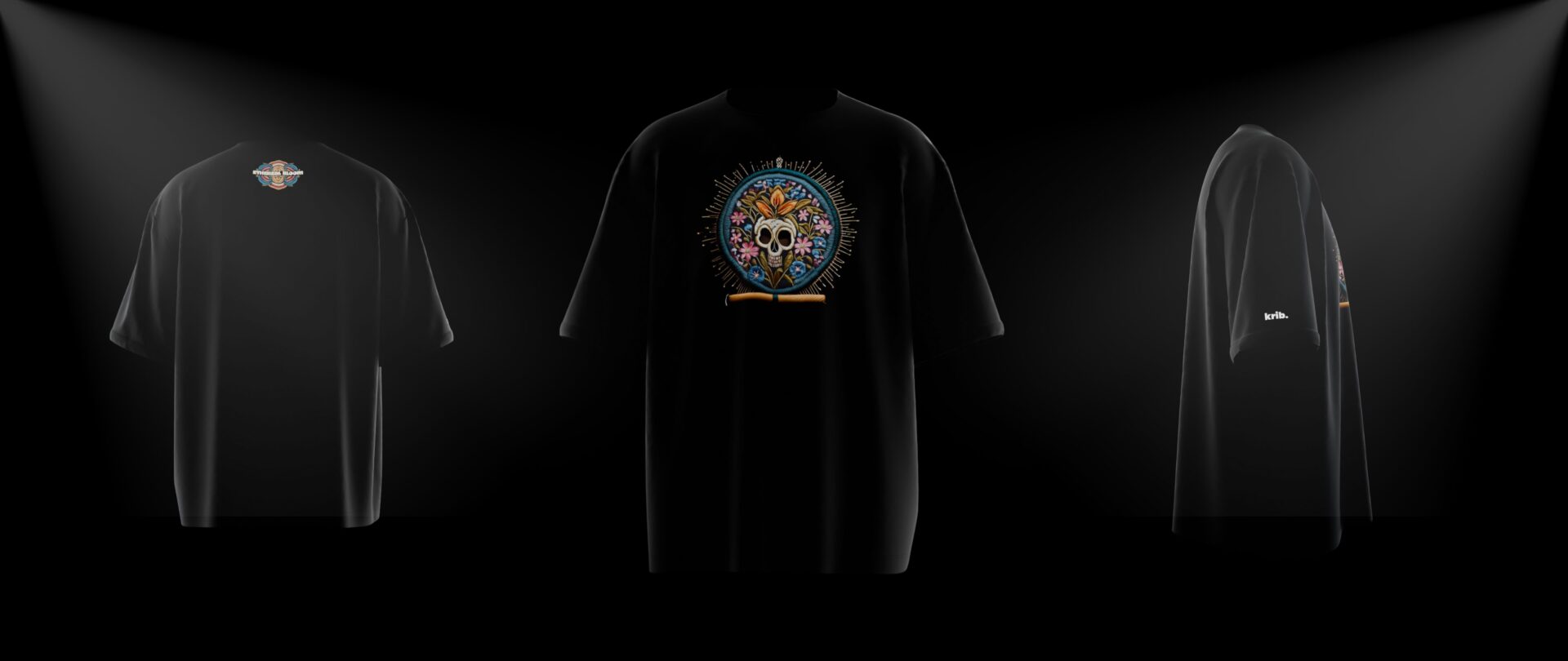 Buy First Copy Ethereal Bloom Oversized T-Shirt – Premium Black Embroidery Tee – packaging showing authentic design. Cash on Delivery available, Free shipping across India, Pan India delivery