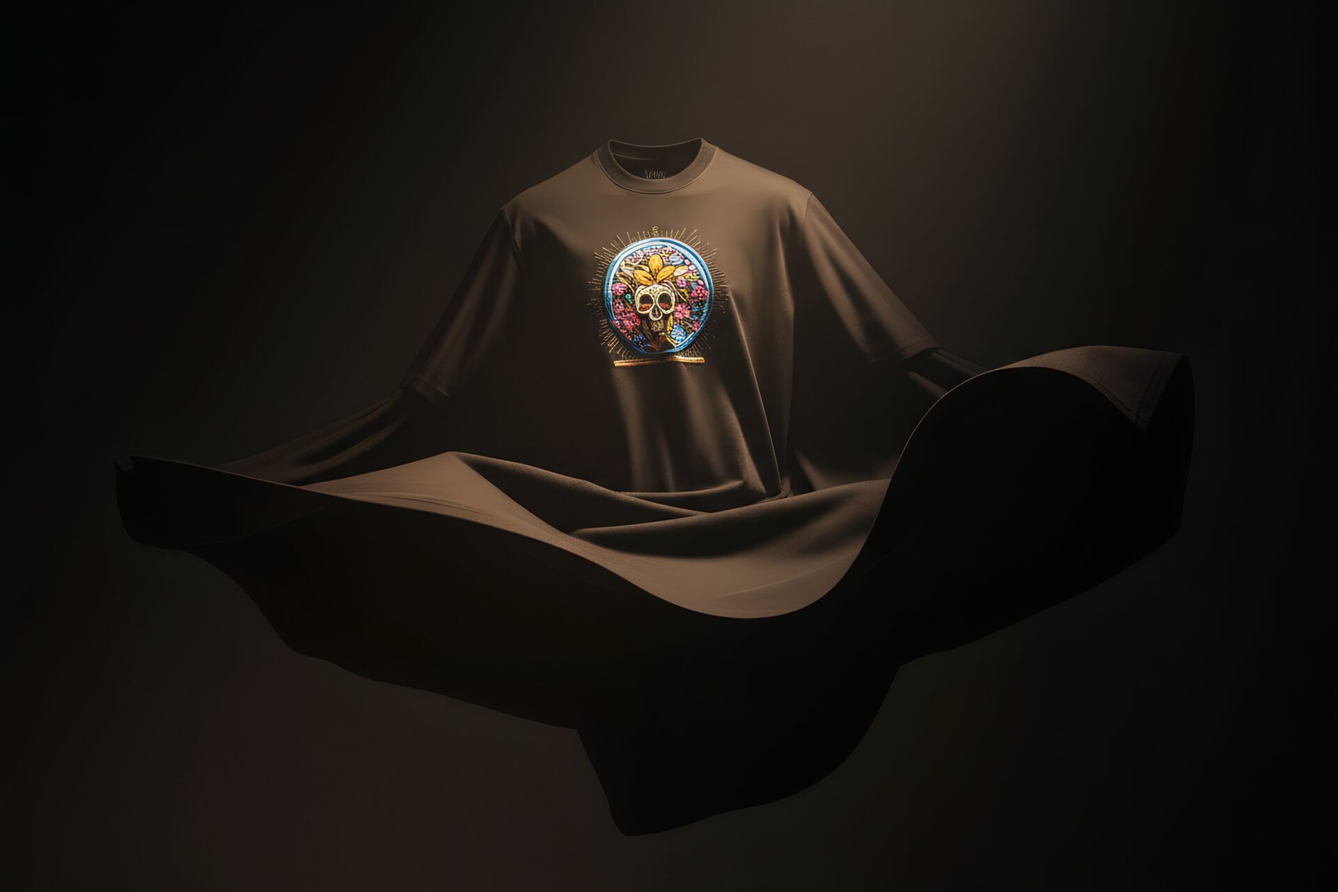 Buy First Copy Ethereal Bloom Oversized T-Shirt – Premium Black Embroidery Tee – side view showing authentic design. Cash on Delivery available, Free shipping across India, Pan India delivery