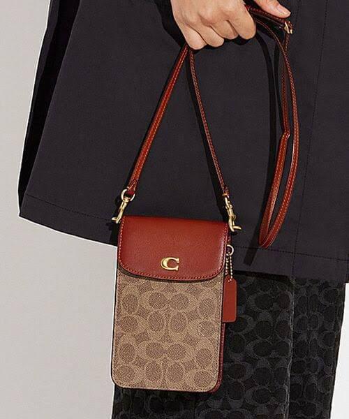 Buy First Copy COACH North South Phone Crossbody in Polished Pebble Leather – Luxury Mobile Sling Bag - Master Quality 7A Mirror at Lowest Price Online India